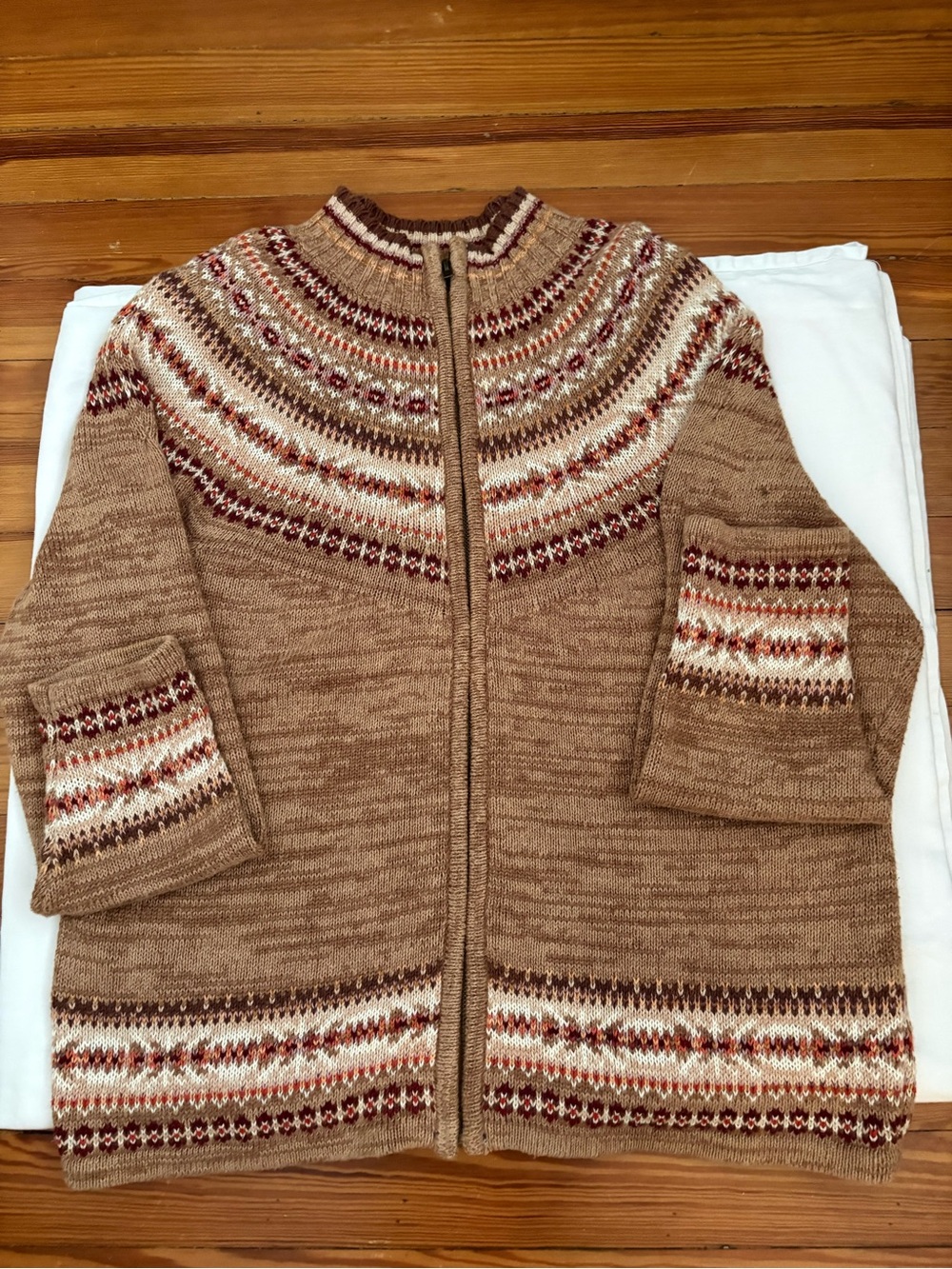 Vintage Tiara International Fair Isle Yoke Full-Zip Sweater Fall Colors Medium